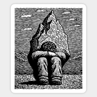 Overwhelmed by Sadness – Mountain Burden Linocut Magnet